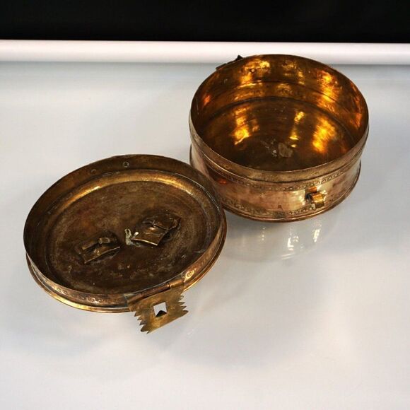 Vintage Copper Handcrafted Betel Pandan Box Container Inscribed In Farsi Arabic - Picture 6 of 10